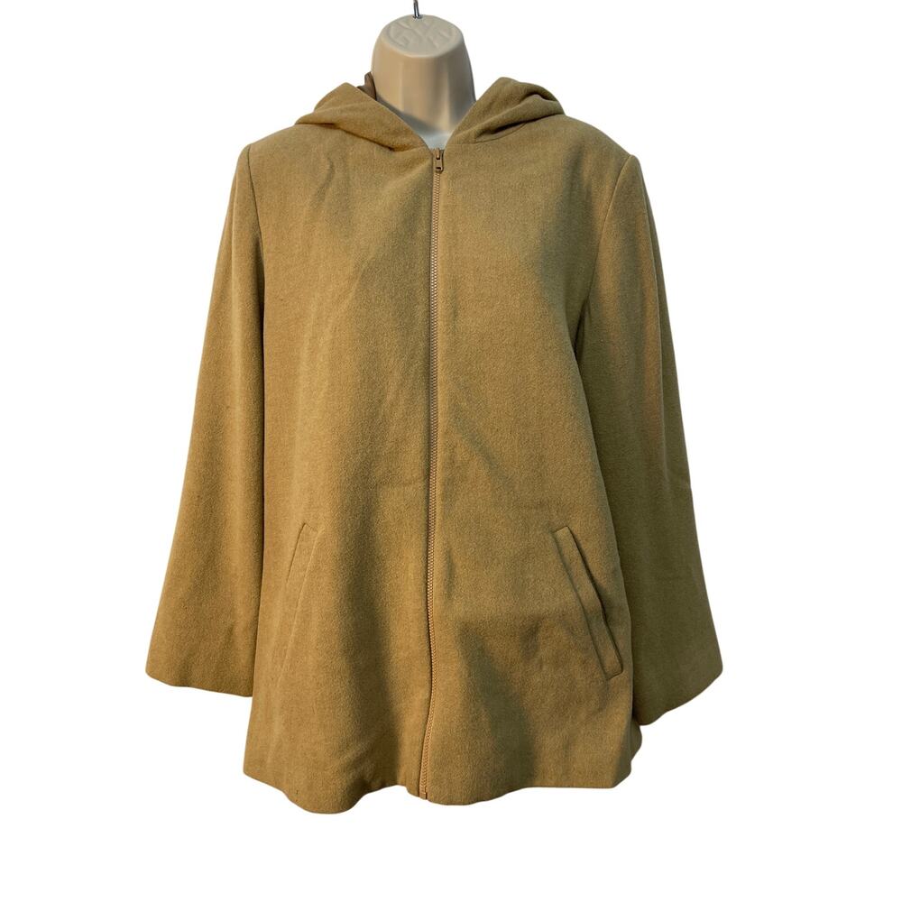 Eddie Bauer Tan Wool Hooded Coat Size Small Pre-owned‎ A-line Shape